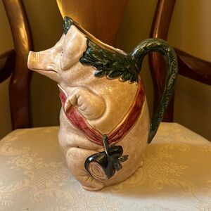 Majolica Orchies C2 antique ceramic pig pitcher, wine jug, made in France
